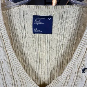 Y2K American Eagle V Neck Fitted Cable Knit Sweater Women Medium Yellow Preppy thumbnail 5