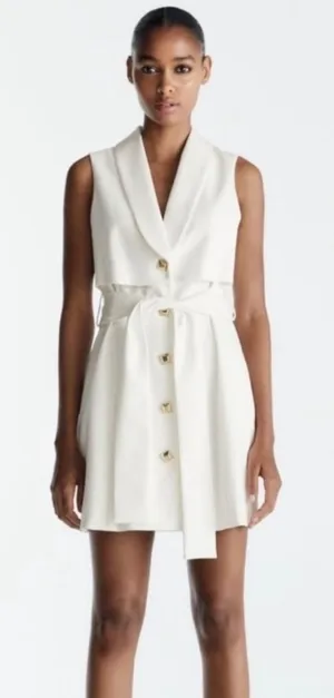 Zara Womens White Sleeveless Tuxedo Blazer Mini Dress Gold Buttons Size‎ Small thumbnail 1