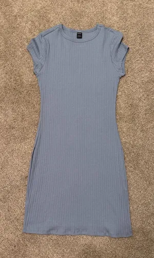 SHEIN Light Blue Ribbed Short-Sleeve Bodycon Mini Dress thumbnail 1