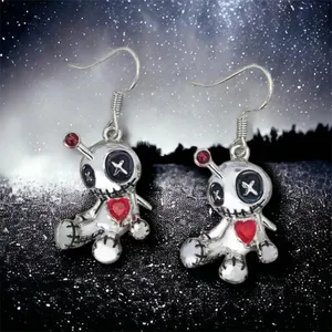 1pair Creative Funny Silver‎ Plated Voodoo Doll Pendant Earrings, Trendy Punk thumbnail 6