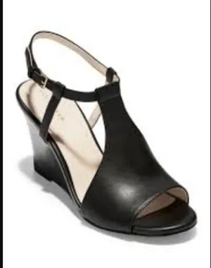 Cole Haan Maddie Open Toe Wedge Leather Shoes Sandals Black 9.5 thumbnail 1
