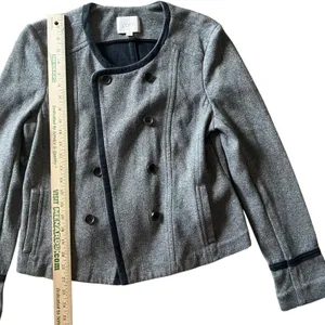 LOFT Gray Jacket Blazer‎ Womens Size L Button Up Career Casual Cadet Neutral thumbnail 6
