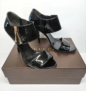 Gucci Black Patent Leather Ankle Cuff Sandal Heels Size 38.5 thumbnail 1