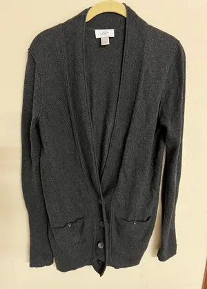 LOFT Charcoal Button-Up Cardigan thumbnail 1