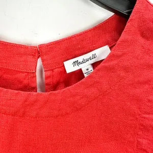 Madewell Mini Shift Dress in 100% Linen A Line Embroidered Hem Wild Poppy M thumbnail 9