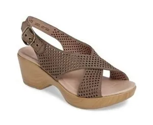 Dansko Tasha Taupe Perforated Leather Slingback Wedge Sandals Clogs‎ Womens 38 thumbnail 1