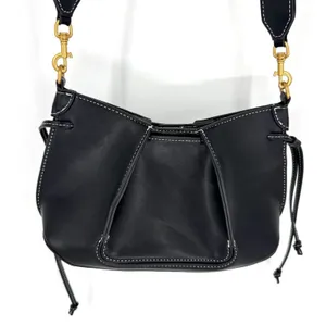 Zara Faux‎ Leather Pleated Crossbody Bag Black with Canvas Strap Black thumbnail 2