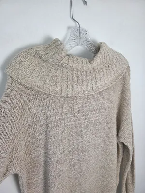 Mossimo Cowl Neck Roll Neck Sweater Chunky Cable Knit Cotton Oatmeal Beige L thumbnail 9