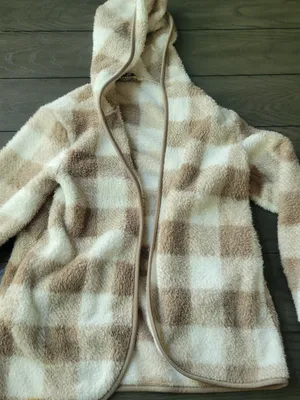 Knapp Studio Beige and Cream Plaid Sherpa Hooded Jacket thumbnail 1