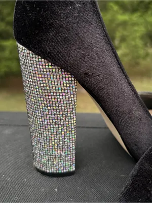 Shoedazzle Black Velvet Ulyssa Rhinestone Ankle Strap Block Heels Size 6 thumbnail 3