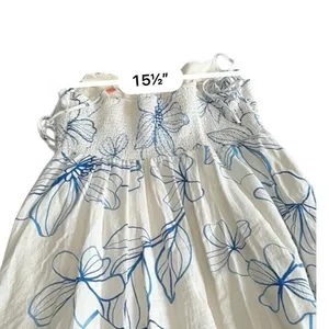 Gap Linen-Blend Smocked Corset Midi Dress Blue & White Floral Size Medium thumbnail 11