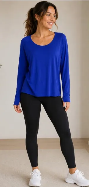 Alo Yoga Shirt Womens Large Blue Long Sleeve Scoop Neck Lightweight Athletic thumbnail 1