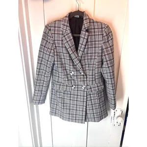 Select Plaid Blazer Women's Size UK 10 / EUR 38 Y2K Black White Peach Jacket thumbnail 2