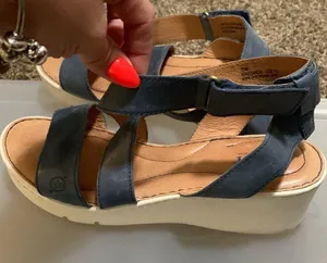 BORN ankle strap wedge woman sandal blue leather size 10 thumbnail 3