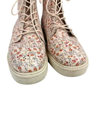 Schutz McKenzie Napa Mini Floral Lace Up Zipped Combat Boots Cream Size‎ 8.5 thumbnail 7