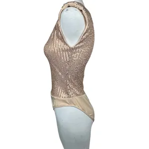 SHEIN Rose‎ Gold Sequin Sleeveless Bodysuit Sparkly Glam Party Holiday Metallic thumbnail 5