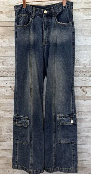 Cider Womens XS Jeans High Waist Cargo Carpenter Utility Wide Leg Y2K Med. Wash‎ thumbnail 1