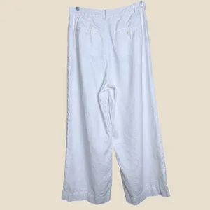 Madewell Harlow 100% Linen Pants 14 White Wide Leg Coastal Pleated Pockets thumbnail 2
