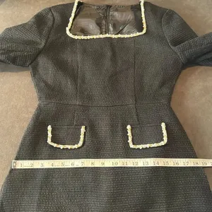 Women’s Short Black Dress Square Neck Faux Pearl-Like Trim **Tag L fits like M thumbnail 12