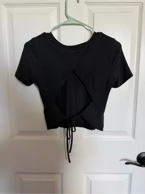 Lululemon Open Back-Tie Short Sleeve Training Top Black Graphite Yoga Tee 2 thumbnail 4