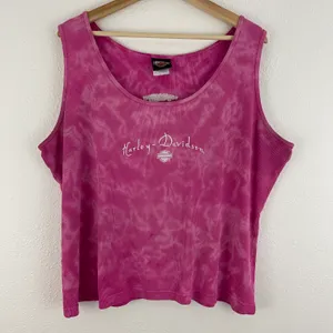 Harley Davidson Vintage Y2K Pink Tie Dye Rocklin, CA Graphic Muscle Tee Tank Top thumbnail 1