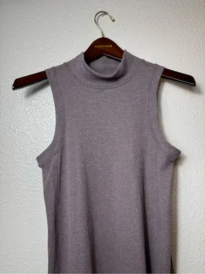Lululemon‎ Gone for the Week Dress Mock Neck Ribbed Sleeveless Swing MidiTaupe S thumbnail 4