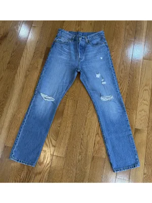 Size W28 L30 Levi's 501 Classic Distressed Straight Leg Button Fly 28X30 thumbnail 3