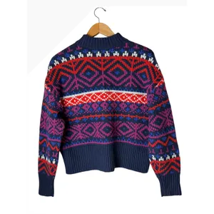 Old Navy So Soft Fair Isle Sweater Women XS Navy Blue‎ Red Mock Neck Nordic Knit thumbnail 3