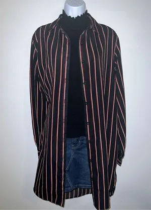 Women’s Black Red Striped Button Down Oversized thumbnail 1