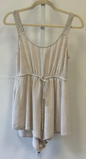 Princess Polly Oatmeal Beige Linen Blend Romper Sleeveless Braided Straps Size 4 thumbnail 1