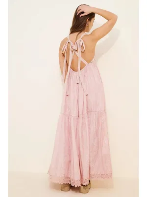ANTHROPOLOGIE Pinnacle By Shruti Sancheti Paisley Tiered Maxi Dress Pink Large thumbnail 11