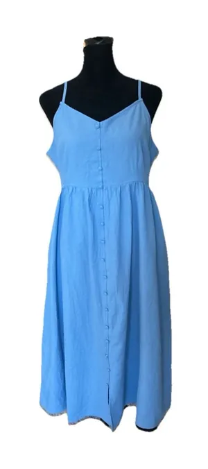 Universal Thread Women's Blue Chambray Cotton V-Neck Open Back Tie Midi Dress L thumbnail 1