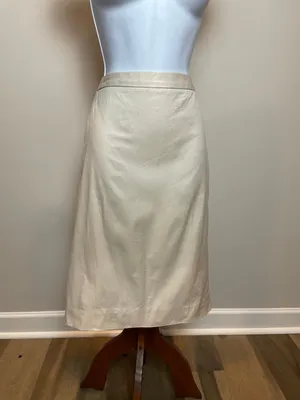 J.Crew Original Fit Beige Pencil Skirt Cotton Fully Lined Back Pleat Detail Sz 6 thumbnail 2