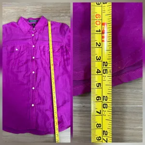 Lauren Ralph Lauren Button Up Shirt Women Large Purple Cotton Silk Utility Light thumbnail 4