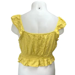 Aeropostale Women's Yellow Sleeveless Ruffle Lace Up Peplum Tank Crop Top Sz XL thumbnail 3