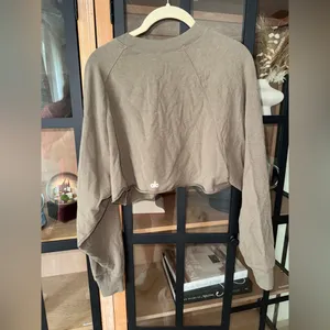 ALO Double Take Pullover long sleeve tee cropped top Olive Branch raw crew thumbnail 2
