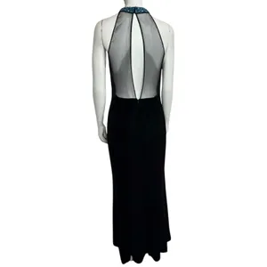 Vintage Black Velvet Evening Gown with Beaded High Neck and Mesh Detailing thumbnail 2