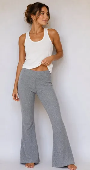 Aerie xsmall gray waffle knit pants flare thumbnail 1