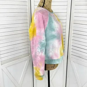 Paper‎ Crane Tie Dye Cropped Sweatshirt Pink Yellow Teal Large Boho Hippie thumbnail 3