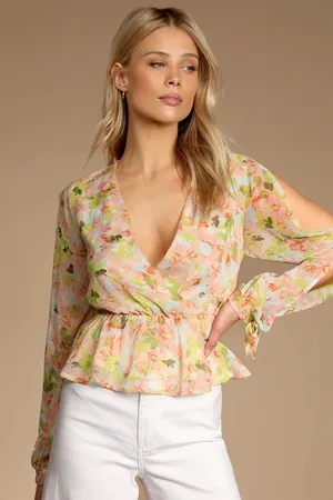 Lulus Spring Vibes White Floral Print Cutout Long Sleeve Peplum Top XL thumbnail 1