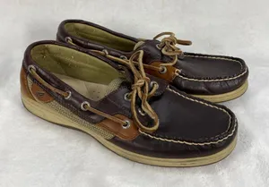 Sperry Top-Sider Leather Boat Shoes Mesh Detail Brown Tan Comfort Loafers‎ 7.5M thumbnail 1