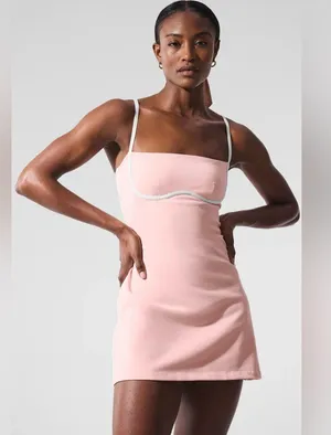 ALO Yoga NWT Airbrush Streamlined Dress Pink Quartz White Size S thumbnail 1