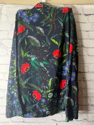 Aerie Navy Floral Button-Up Top with Red & Green Accents size small thumbnail 8