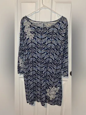 Lilly Pulitzer Marlowe Mermaid Tail Dress 3/4 Sleeve Size XL Blue White thumbnail 3