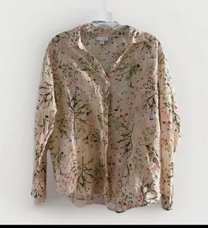 J. Jill Floral Cream Red‎ Green Peach Button Down Shirt Top S Cotton Silk thumbnail 1