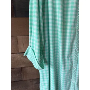 Vintage Mint Green Gingham Nightgown Button Front Midi Sleep Dress thumbnail 5