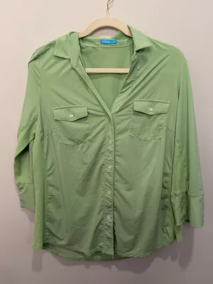 J.McLaughlin Green Button‎ Front Stretch Shirt Top Size XL thumbnail 1
