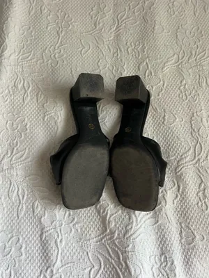 Black Faux Leather Women's Slide Sandals Size 6 thumbnail 4