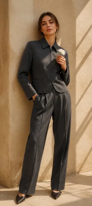 Liz Claiborne Collection Vintage 100% Wool Charcoal Grey Pant Suit Zip Jacket Si thumbnail 1