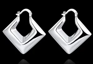 .925 Sterling Silver Geometric Hoop Earrings - Silver thumbnail 1